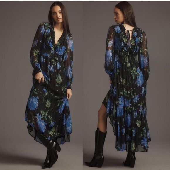 Anthropologie Dresses & Skirts - By Anthropologie size M The Odetta Ruffled V-Neck Midi Dress